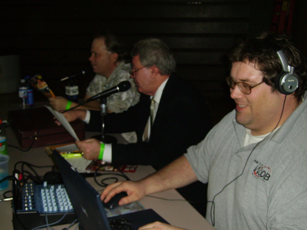 Working the audio as Fowler and Preacher call the boxing action at the Hammond Civic Center Feb. 24, 2006